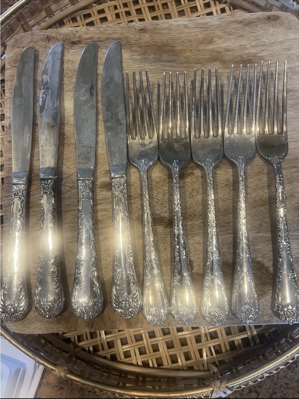 Wm Rogers And Sons Silver Plated Forks(5) Butter Knives(4) Enchanted Rose
